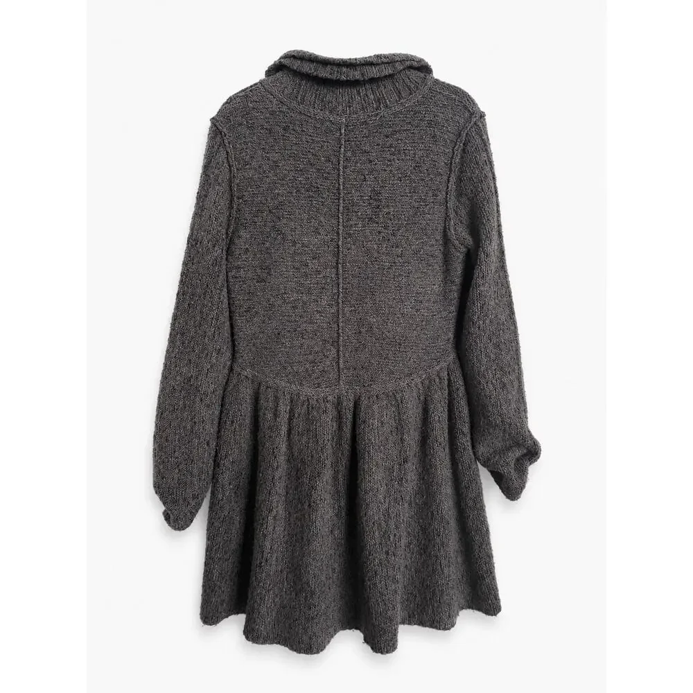 Free People Gray Chunky Wool Peplum Sweater Coat Button Front Sz Large